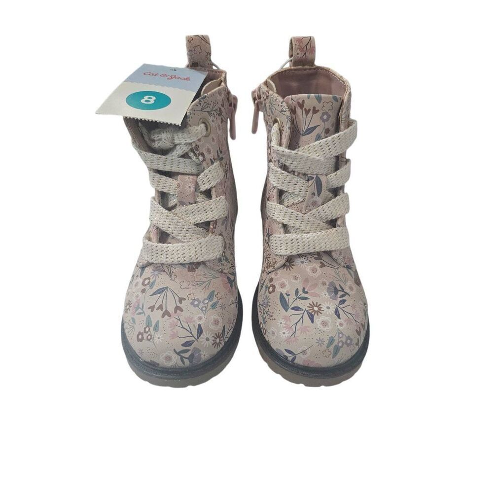 Cat & Jack Flowered Giovanna Lace up Combat Boots Size 8 NWOT